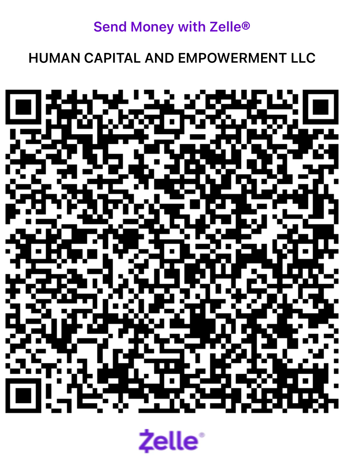 Official Zelle QR code for Human Capital and Empowerment LLC